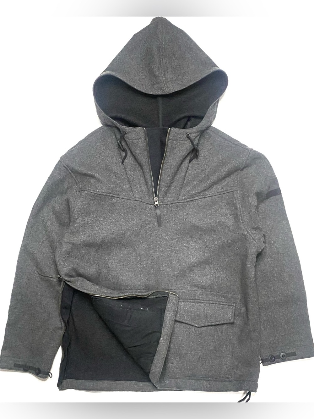 Vintage GAP Gray 1/2 Zip Oversized Wool Anorak Pullover Hooded Cargo Jacket L